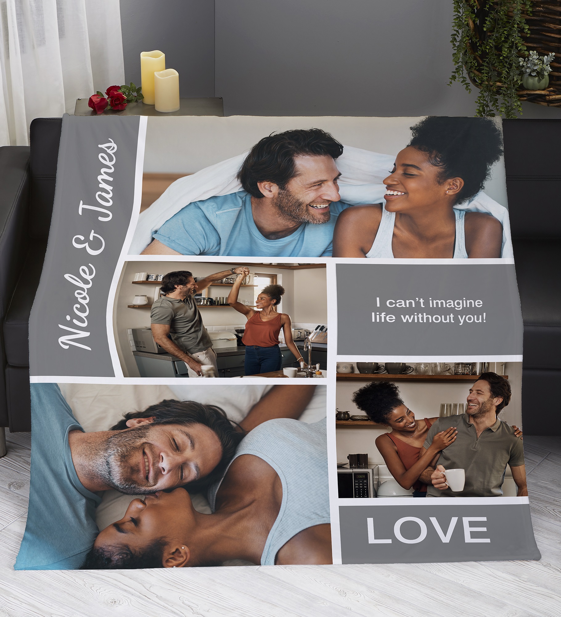 Romantic Love Photo Collage Personalized Photo Blanket